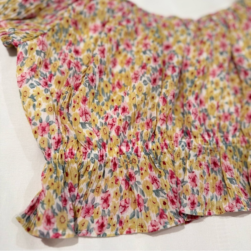 NEW Lulus Floral Puff Sleeves Crop Peplum Top Women S New w/o Tag Ditzy Babydoll - Picture 9 of 16